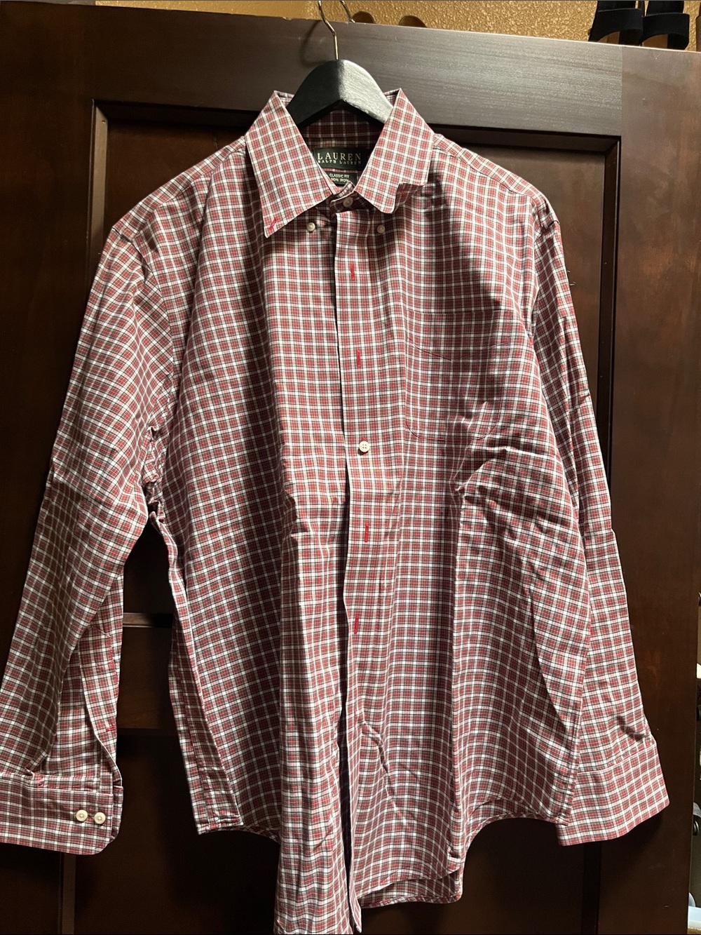 Lauren Ralph Lauren Men's Burgundy and White Windowpane Dress Shirt